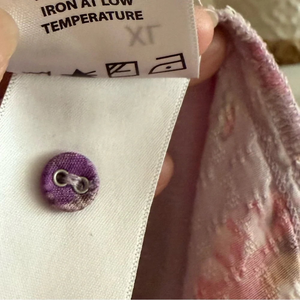 Feminine Fairy Crinkled Flowy Henley Oversized Soft Girl Pastel Purple Pink XL - Picture 13 of 13